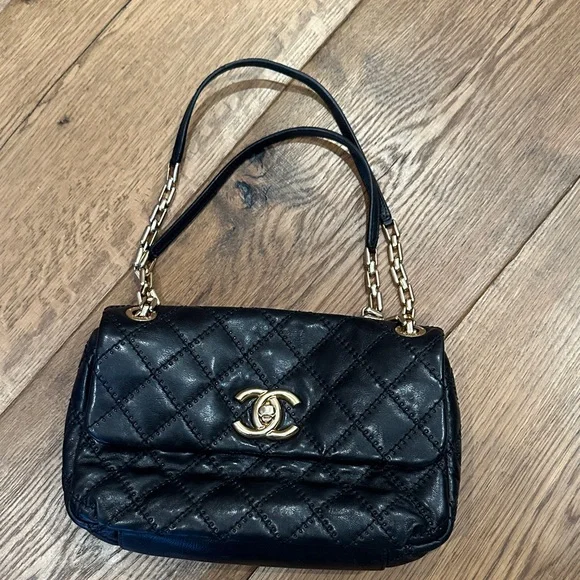 Chanel Quilted Black Shoulder Bag with Gold Accents - Picture 1 of 16